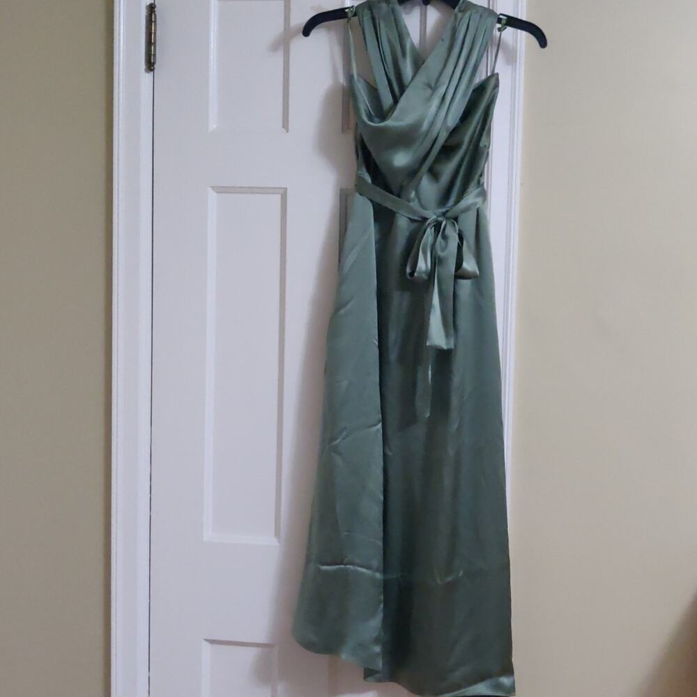 Ethereal London green satin Hi-Lo dress, NWT, size 12 EU, fits US 8